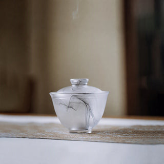 Concord Covered Bowl, Ink Color glass — hand-cast liuli covered bowl by Yuen Design